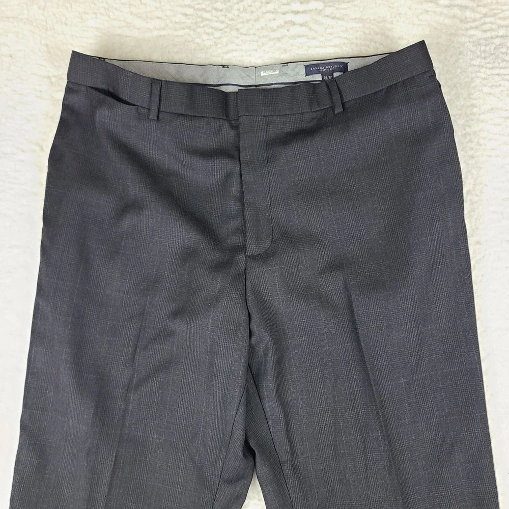 Banana‎ Republic Dress Pants Mens 38 x 32 Dark Gray Plaid Classic Fit Slacks